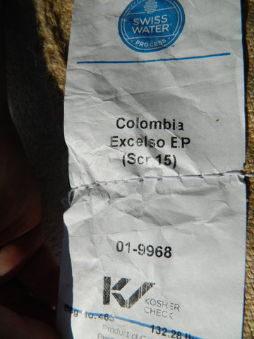 Swiss Water Process decaf Colombia coffee tag c