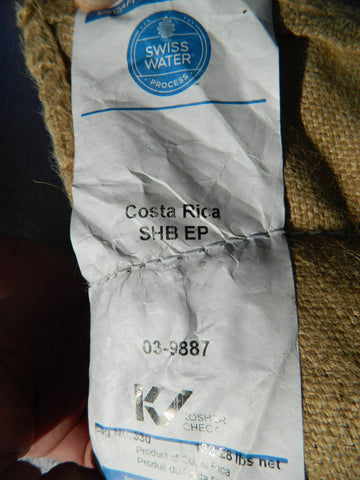 Swiss Water Process Costa Rica coffee bag tag c