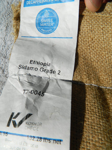 Swiss Water Process Ethiopia Sidamo coffee bag tag c